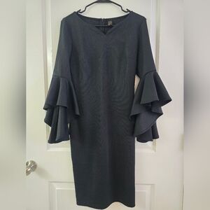 NWOT Black Notch Neck Ruffle Sleeve Dress